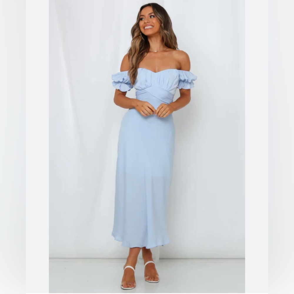 Hello Molly- Sky Child Maxi Dress in Steel Blue- L